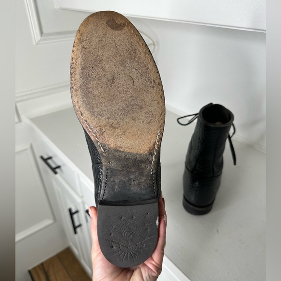 Vintage Justin Roper Boot Men 9 Slim Black Pebbled Leather Lace-Up Kiltie Cowboy - Picture 7 of 8